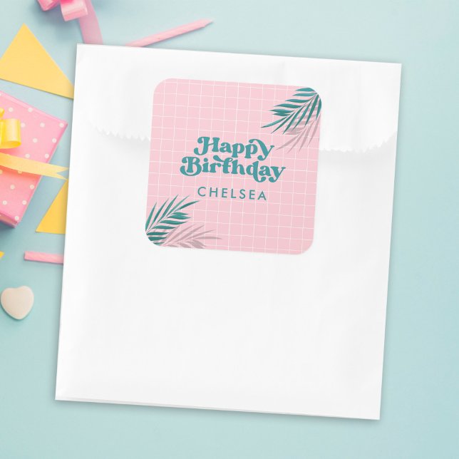Pegatina Cuadrada Piscina rosa moderna Fiesta Adulto Cumpleaños (these stickers are perfect for sticking to favor bags)