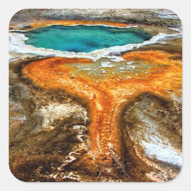 Pegatina Cuadrada Piscina termal de piedras amarillas (Anverso)