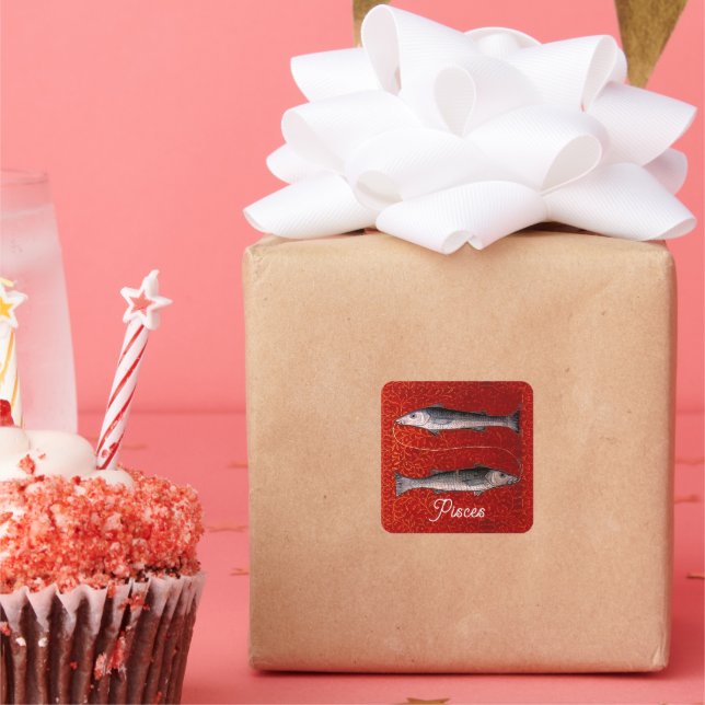 Pegatina Cuadrada Pissa la fiesta de cumpleaños del Rótulo de pescad (Fiesta)