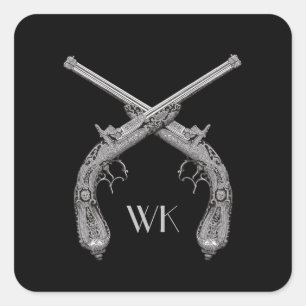 Pegatina Cuadrada Pistolas cruzadas monograma negro