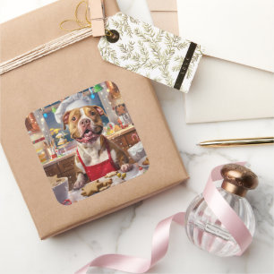 Pegatina Cuadrada Pit Bull Holiday Baking: Navideña repostería festi
