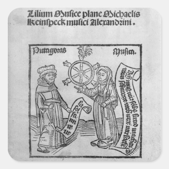 Pegatina Cuadrada Pitágoras y música (Anverso)