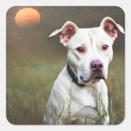 Pegatina Cuadrada Pitbull blanco
