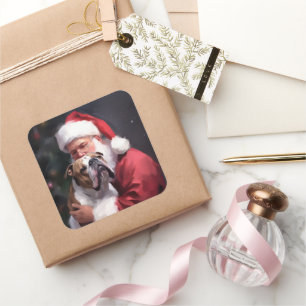 Pegatina Cuadrada Pitbull Con Navidades Festividades De Santa Claus