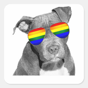 Pegatina Cuadrada Pitbull Gay Pride Ropa de Perro LGBT Graciosa Rega