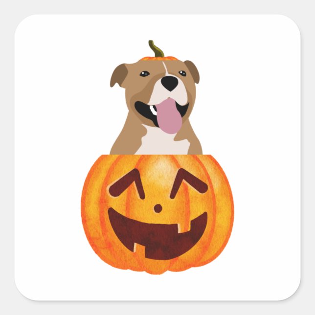 Pegatina Cuadrada Pitbull Halloween (Anverso)