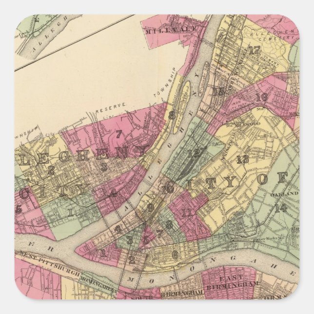 Pegatina Cuadrada Pittsburgh, Allegheny (Anverso)