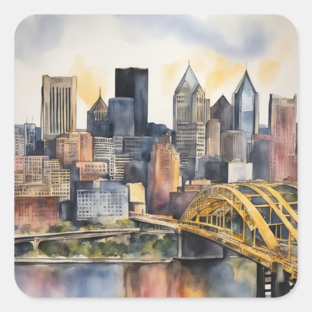 Pegatina Cuadrada Pittsburgh Cityscape (Anverso)