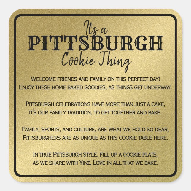 Pegatina Cuadrada Pittsburgh Cookie Table Thing Poem Gold (Anverso)