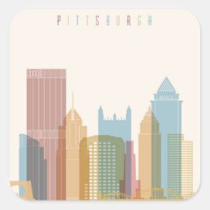 Pegatina Cuadrada Pittsburgh, Pennsylvania   Línea de la ciudad
