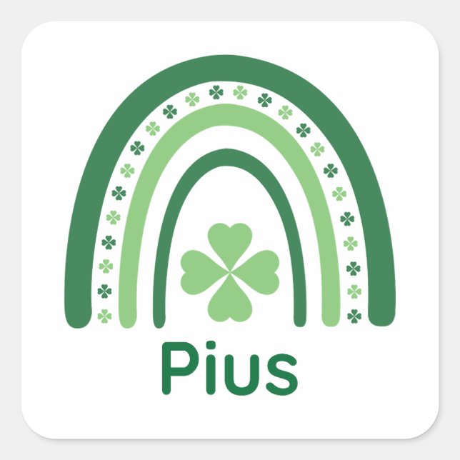 Pegatina Cuadrada Pius Name Clover Boho Rainbow (Anverso)