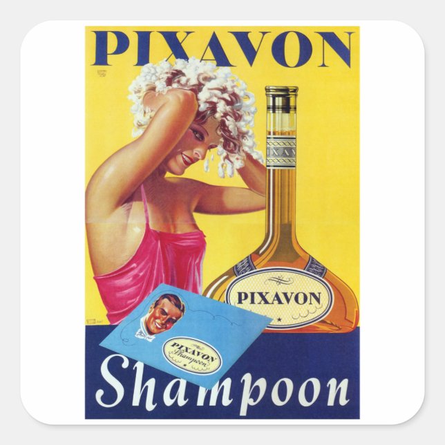 Pegatina Cuadrada Pixavon Shampoo (Anverso)