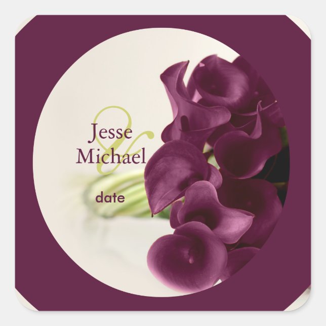 Pegatina Cuadrada PixDezines Borgoña Calla Lillies, guarnecido perso (Anverso)