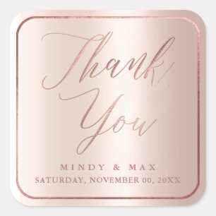 Pegatina Cuadrada PixDezines FAUX ROSA GOLD GRACIAS, MODERNO SCRIPT