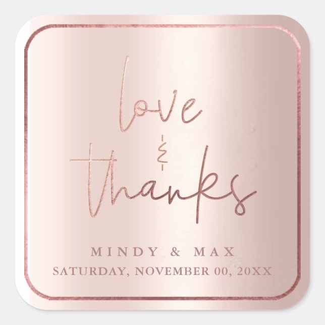 Pegatina Cuadrada PixDezines FAUX ROSA GOLD LOVE+GRACIAS (Anverso)