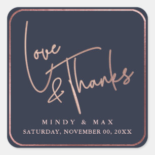 Pegatina Cuadrada PixDezines FAUX ROSE GOLD LOVE+THANKS DIY COLOR