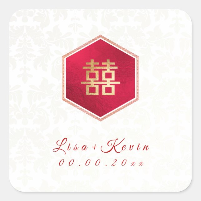 Pegatina Cuadrada PixDezines Honeycomb Doble felicidad china (Anverso)