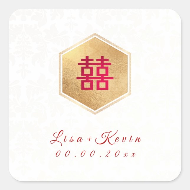 Pegatina Cuadrada PixDezines Honeycomb Doble felicidad china (Anverso)