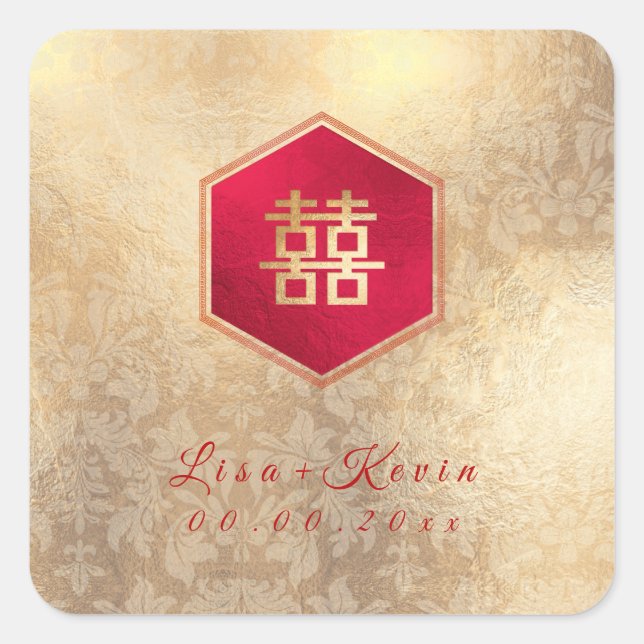 Pegatina Cuadrada PixDezines honeycomb doble felicidad china (Anverso)