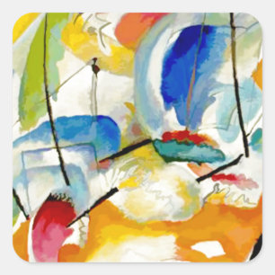 Pegatina Cuadrada PixDezines Kandinsky 1913 Batalla Naval Improv 31