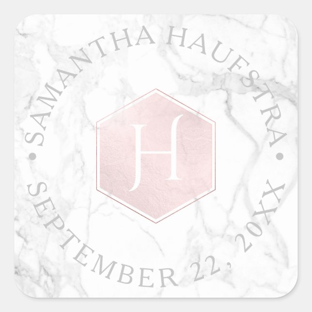 Pegatina Cuadrada PíxDezines Monograma Rubor Pink Honeycomb (Anverso)