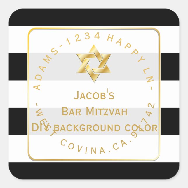 Pegatina Cuadrada PixDezines rayas blancas + negras mitzvah devolver (Anverso)