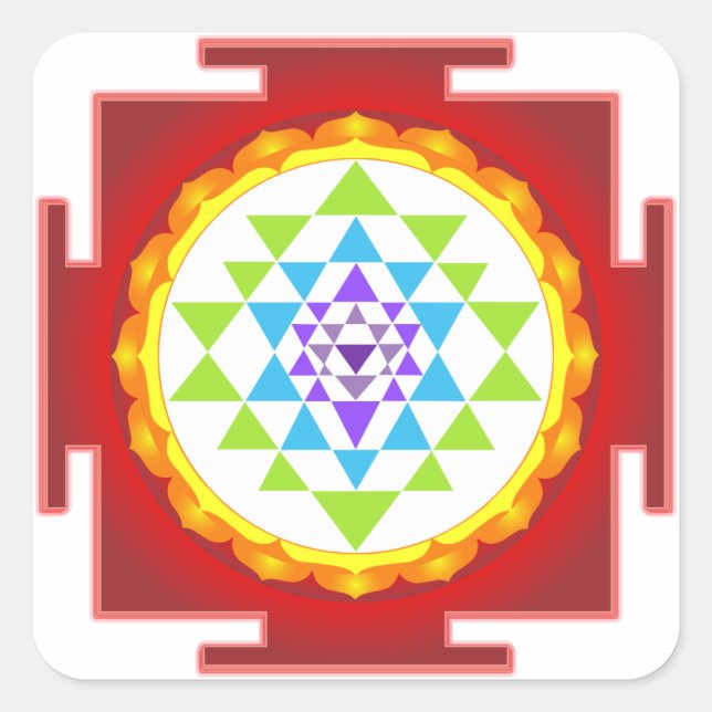 Pegatina Cuadrada PixDezines Sri Yantra/Chakra Clearing/Focus Point (Anverso)
