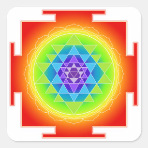 Pegatina Cuadrada PixDezines Sri Yantra/Chakra/Meditación/Arcoíris