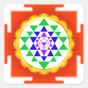 Pegatina Cuadrada PixDezines Sri Yantra Limpieza de Chakra/Resplando