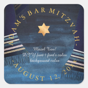 Pegatina Cuadrada PixDezines Tallit Bar Mitzvah/Watercolor