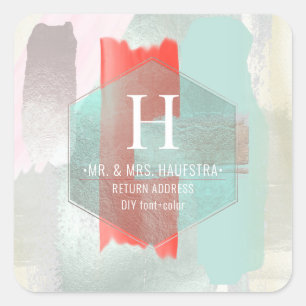 Pegatina Cuadrada PixDezines Watercolor Arte Moderno Coral Seafoam