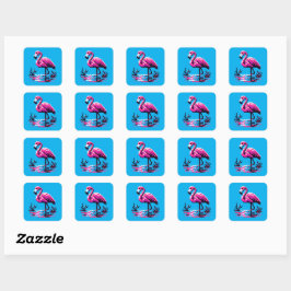 Pegatina Cuadrada Pixel Flamingo - Ave Tropical De Arte Retro Vibran