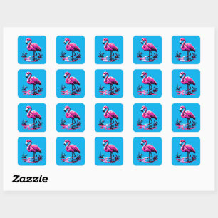 Pegatina Cuadrada Pixel Flamingo - Ave Tropical De Arte Retro Vibran