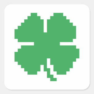 Pegatina Cuadrada Pixel Lucky Four Leaf Clover de 8 bits