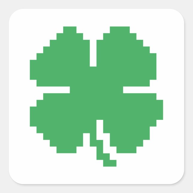 Pegatina Cuadrada Pixel Lucky Four Leaf Clover de 8 bits (Anverso)