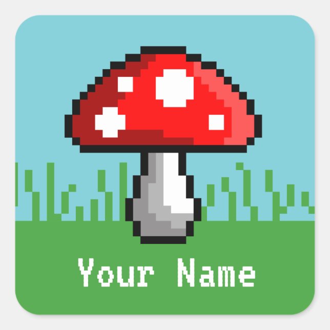 Pegatina Cuadrada Píxel Mushroom Meadow Name Stickers (Anverso)