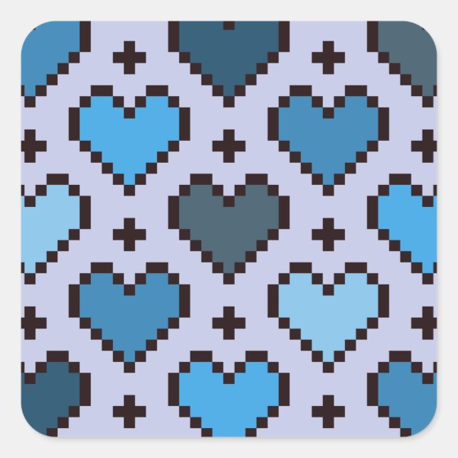Pegatina Cuadrada Pixel patrón corazón azul y púrpura (Anverso)