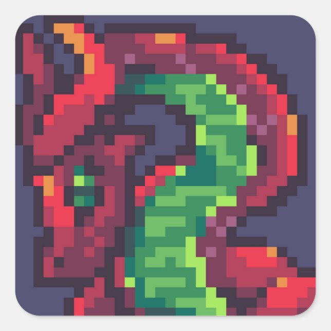 Pegatina Cuadrada Pixelart, Pixel Art dragon (Anverso)