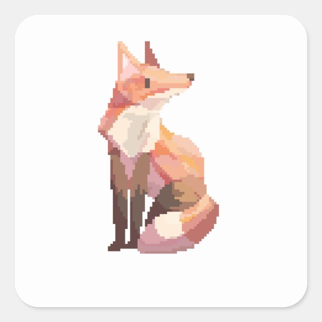 Pegatina Cuadrada Pixelart, Pixel Art, Fox (Anverso)