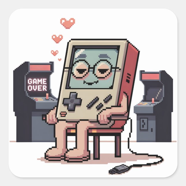 Pegatina Cuadrada Pixelated Gamer Birthday Cake Kids Video (Anverso)