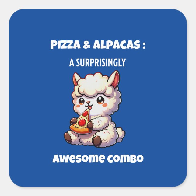 Pegatina Cuadrada Pizza de consumo de alpaca (texto blanco) (Anverso)