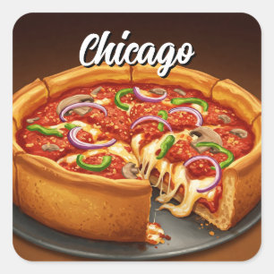 Pegatina Cuadrada Pizza Deep Dish de Chicago