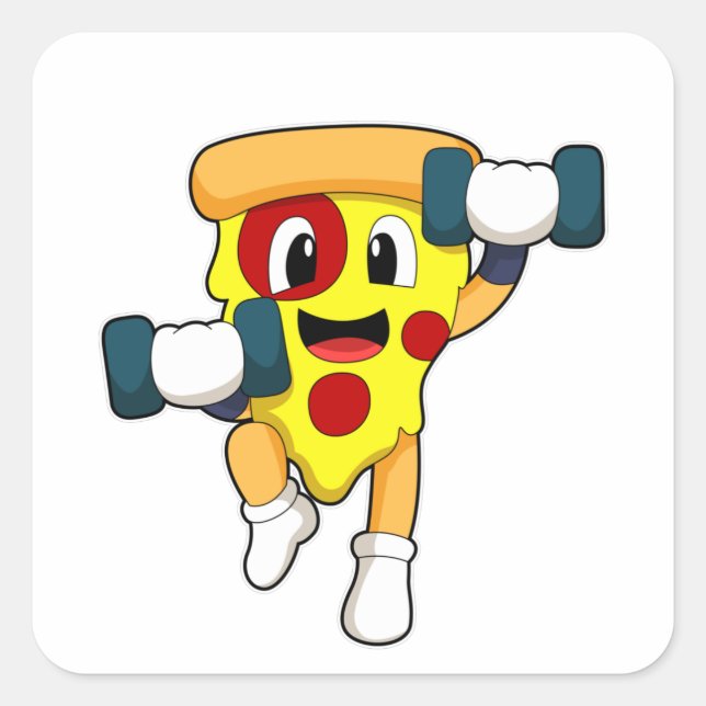Pegatina Cuadrada Pizza en el gimnasio con campanas (Anverso)