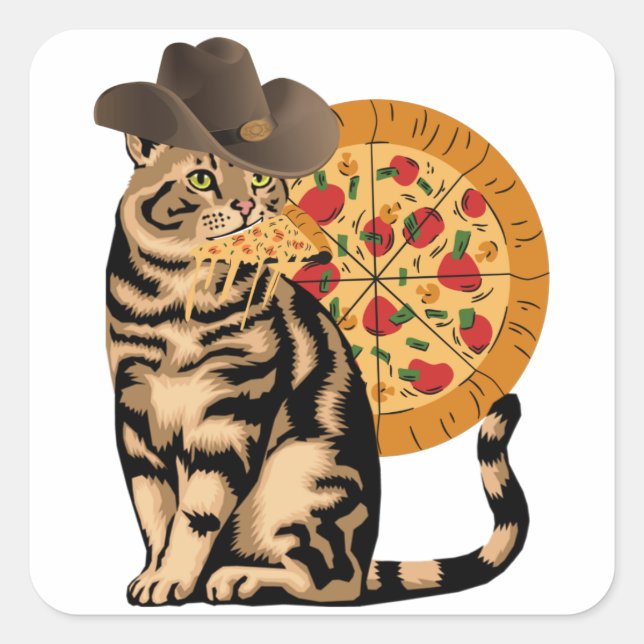 Pegatina Cuadrada Pizza para comer gato (Anverso)