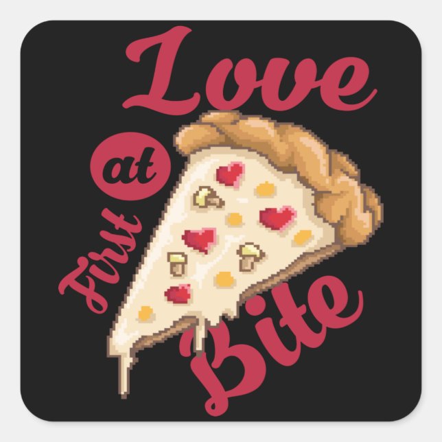 Pegatina Cuadrada Pizza Pixel Retro (Anverso)