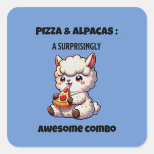 Pegatina Cuadrada Pizza y Alpacas: una combinación sorprendentemente