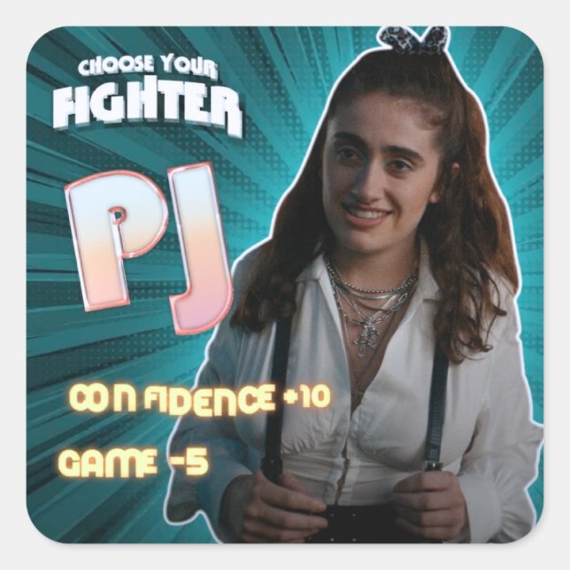 Pegatina Cuadrada PJ | Carácter de película de fondo | Gay sin talen (Anverso)