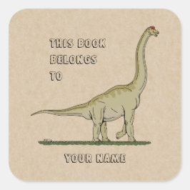 Pegatina Cuadrada Placa de biblioteca Jurassius Dinosaur Brachiosaur