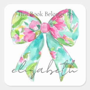 Pegatina Cuadrada Placa de biblioteca personalizada Preppy Pink and