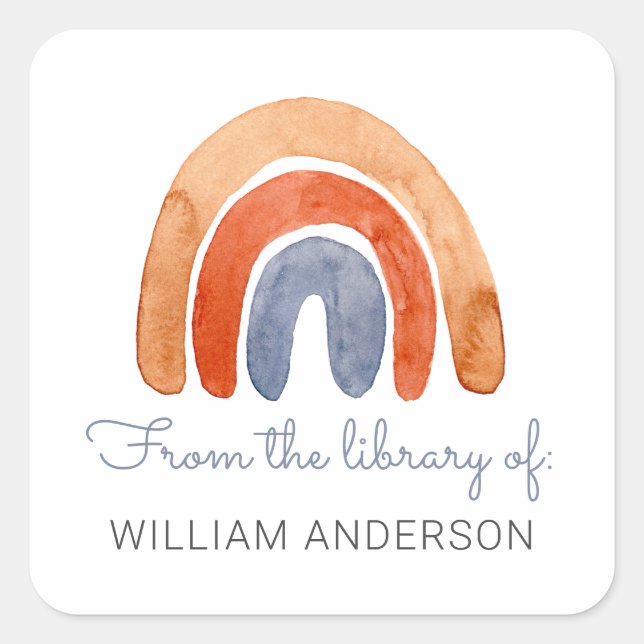 Pegatina Cuadrada Placa de biblioteca personalizada Rainbow en color (Anverso)
